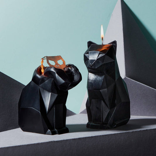 Pyropet Black Cat Candle with skeleton inside. Nordic Noir