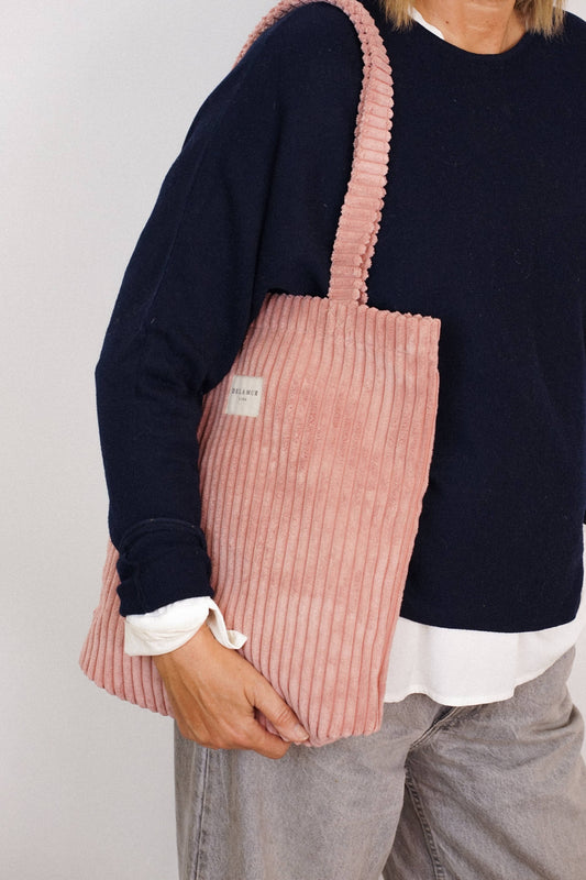 Medium Zippered Corduroy Tote – Dusty Rose