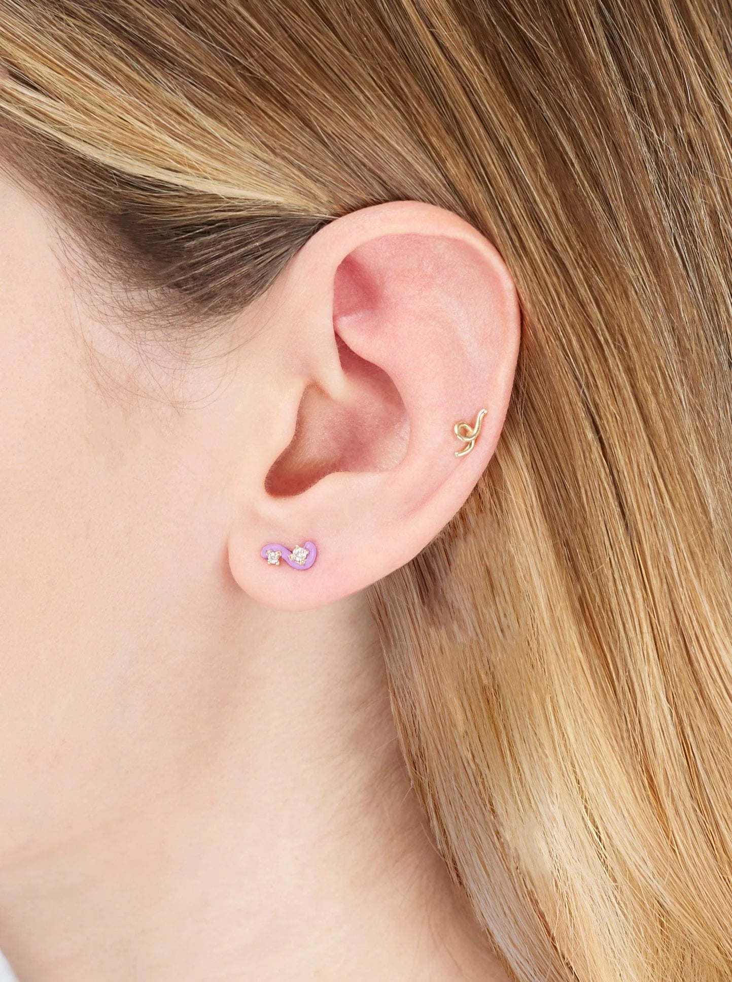 Single Mini Loop Earring - Double Diamond