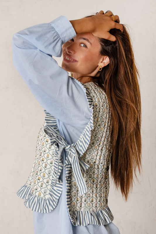 Abril Vest - Blue Flowers