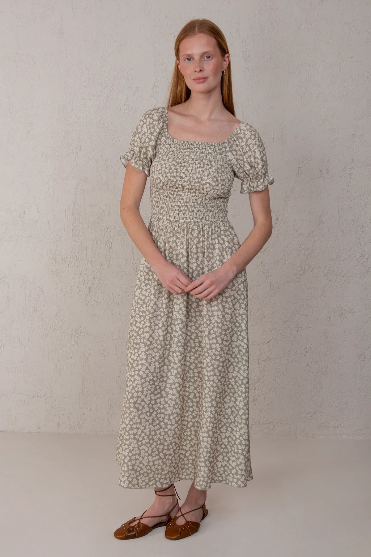 Clara Dress Green Flowers