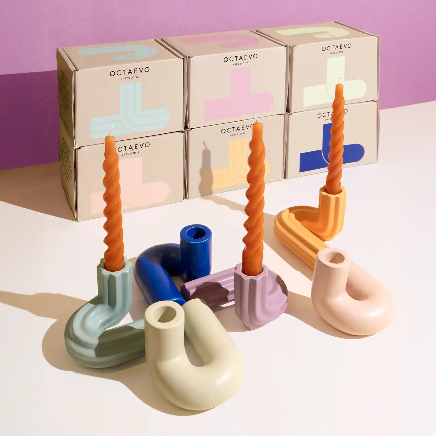 OCTAEVO Templo Candle Holder - Handmade from stoneware: Light Blue