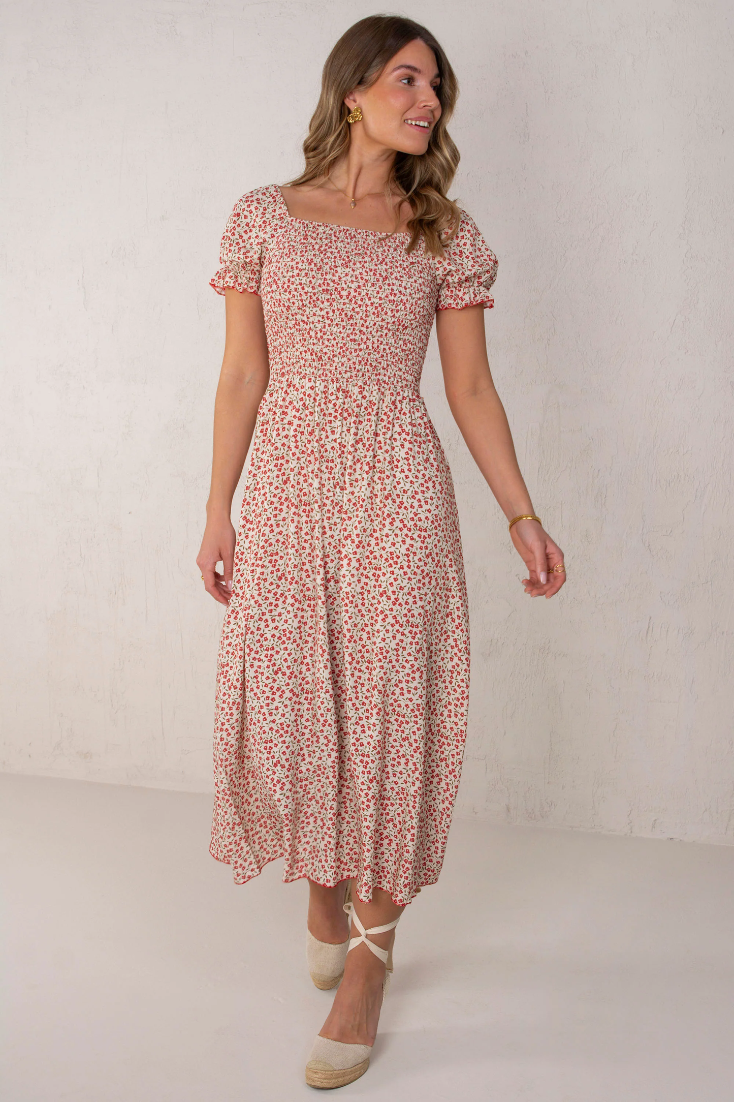 Clara Dress Flowers Red
