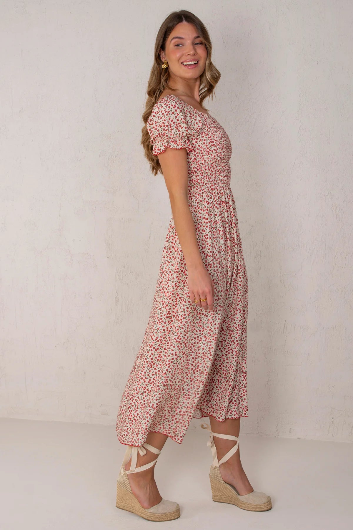 Clara Dress Flowers Red