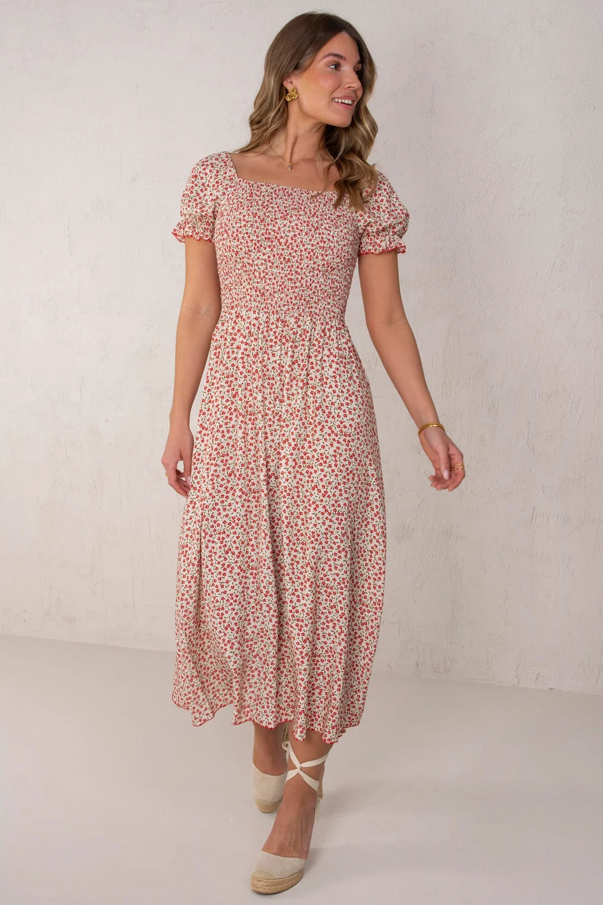 Clara Dress Flowers Red