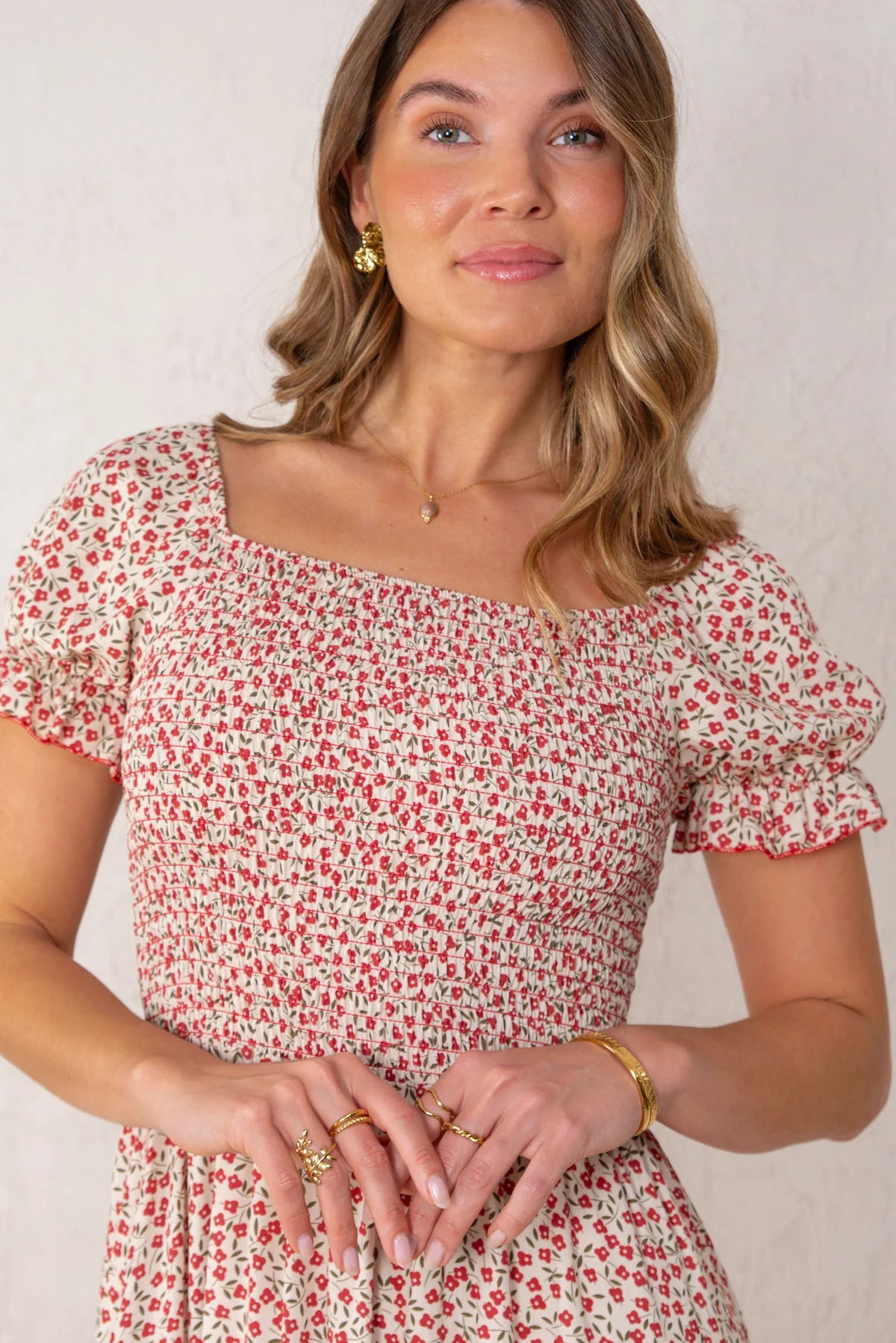 Clara Dress Flowers Red