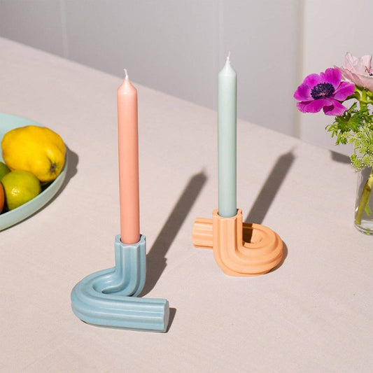 OCTAEVO Templo Candle Holder - Handmade from stoneware: Light Blue