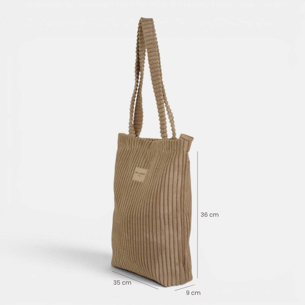 Medium Zippered Corduroy Tote – Cream Beige