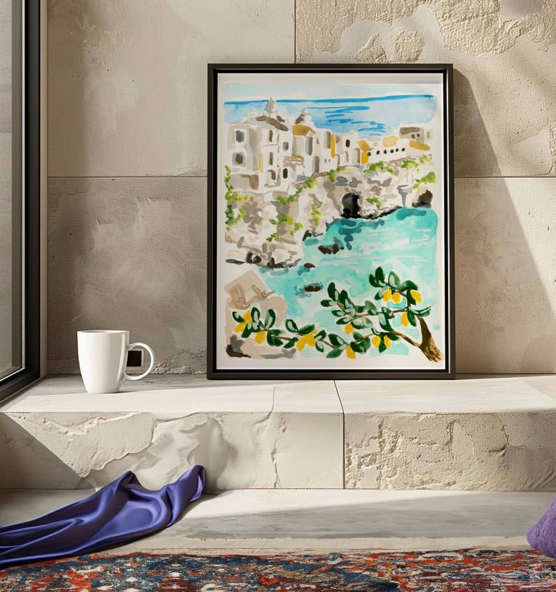 Italy Art Print, Puglia Illustration, Gargano Peninsula: 8x10"