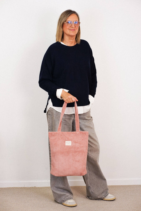 Medium Zippered Corduroy Tote – Dusty Rose