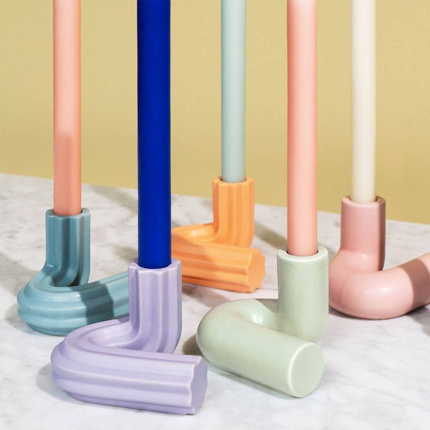 OCTAEVO Templo Candle Holder - Handmade from stoneware: Light Blue