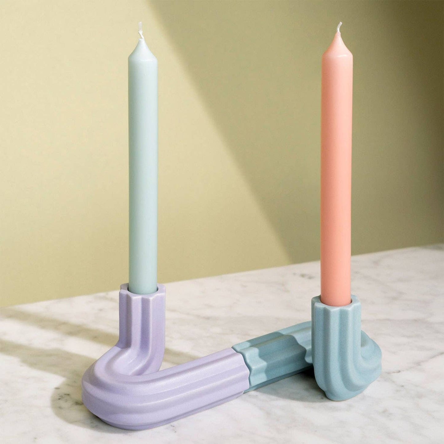 OCTAEVO Templo Candle Holder - Handmade from stoneware: Light Blue