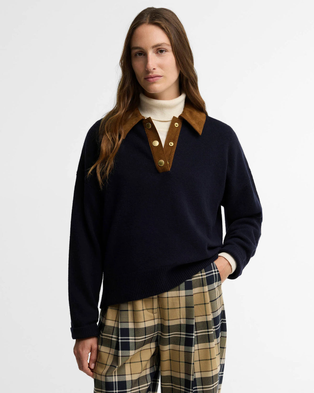 Barbour Ravenshill Polo Jumper in Navy women’s merino wool sweater