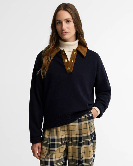 Barbour Ravenshill Polo Jumper in Navy women’s merino wool sweater