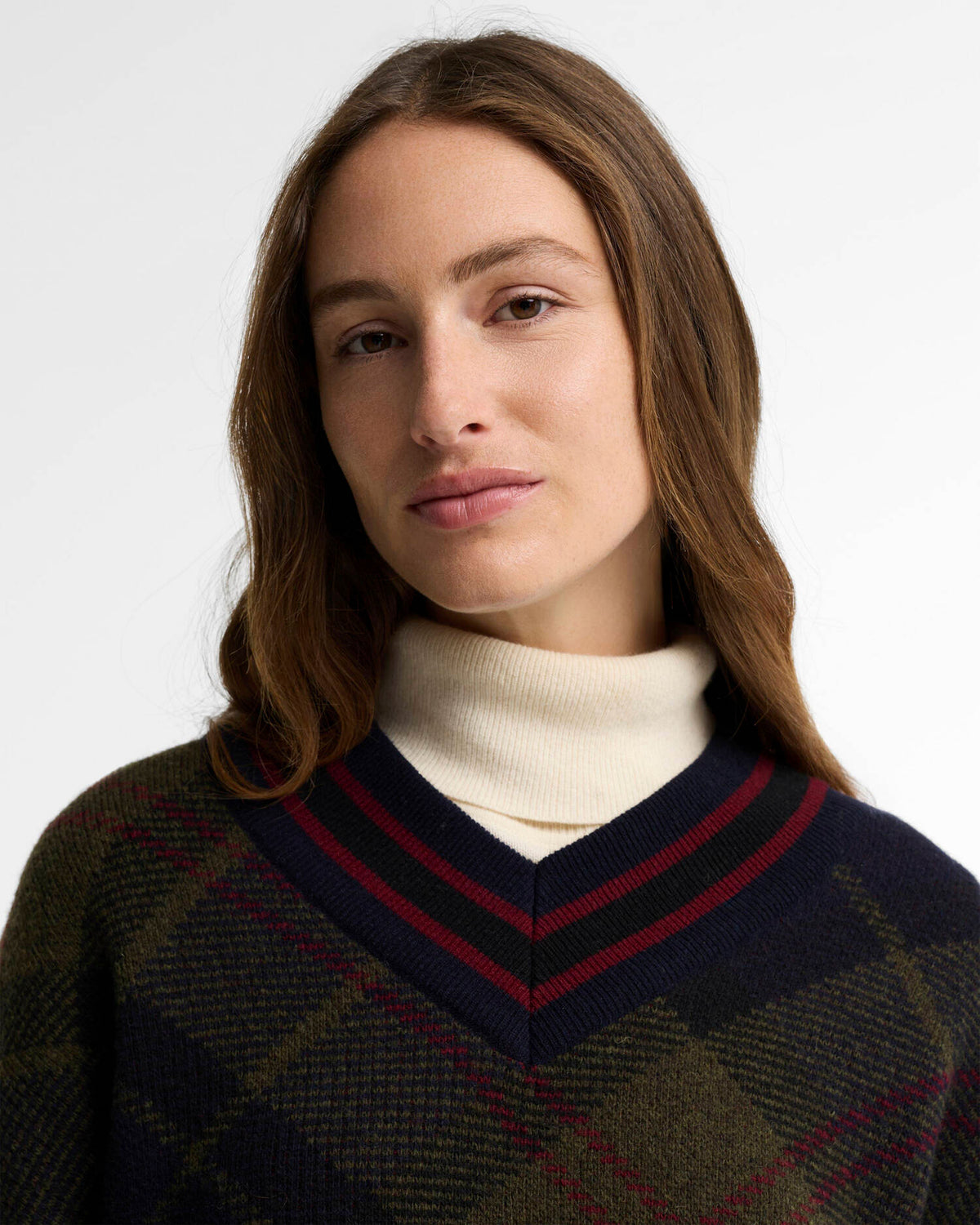 Barbour Shae V-Neck Tartan Wool Jumper