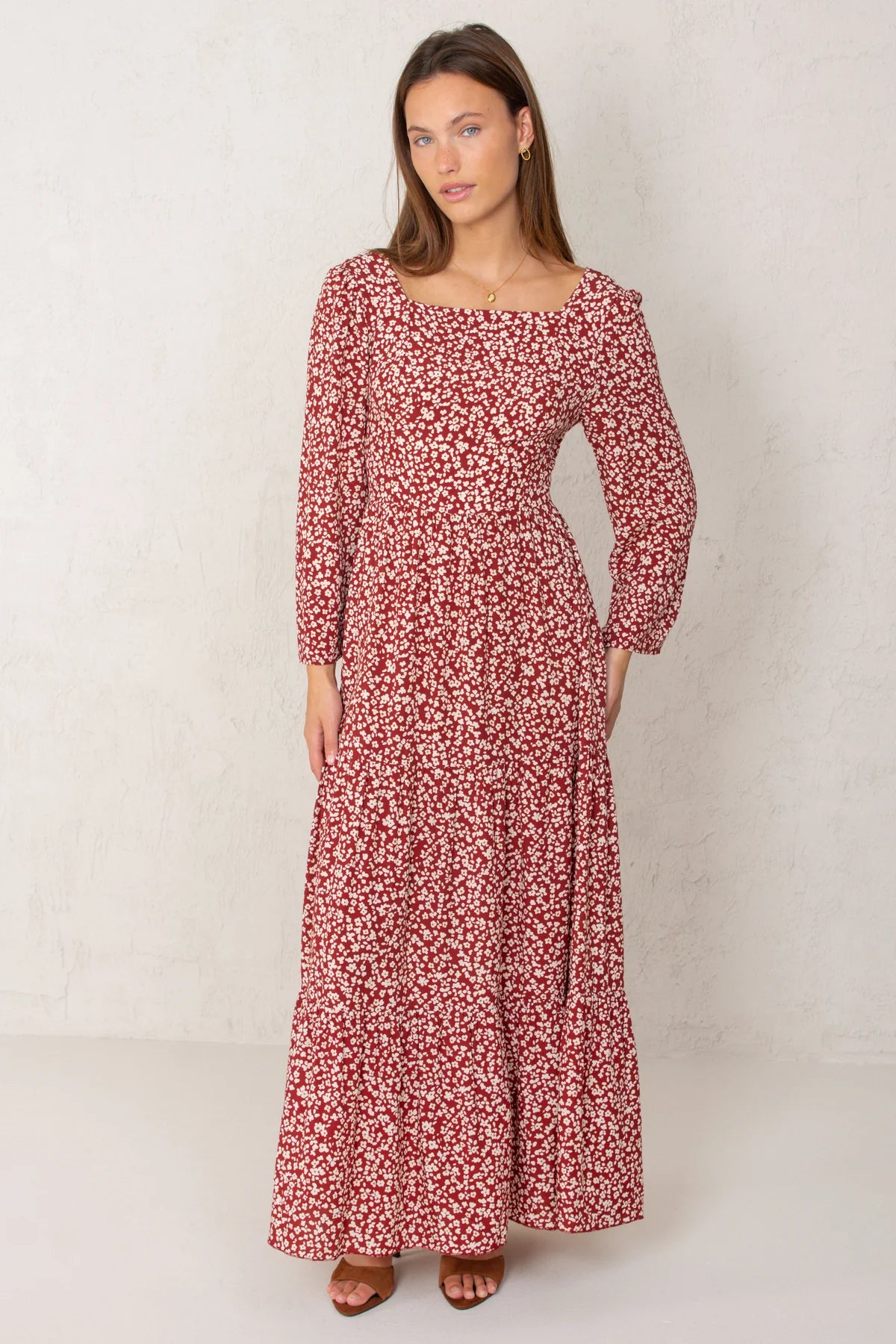 Alejandra Dress Bordeaux Flowers