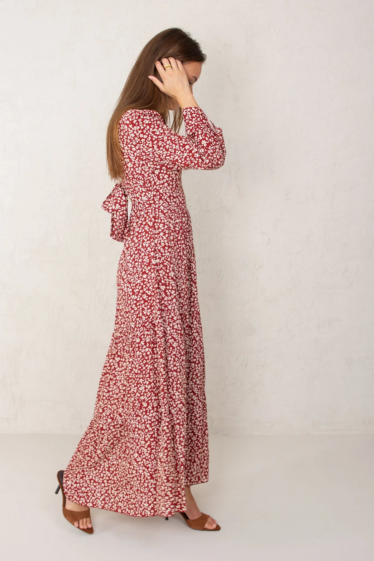 Alejandra Dress Bordeaux Flowers