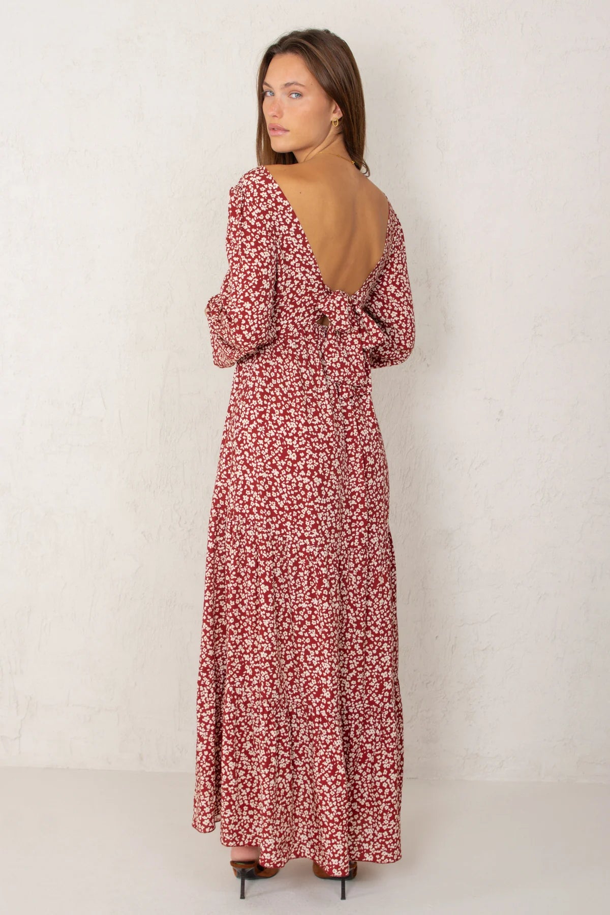 Alejandra Dress Bordeaux Flowers