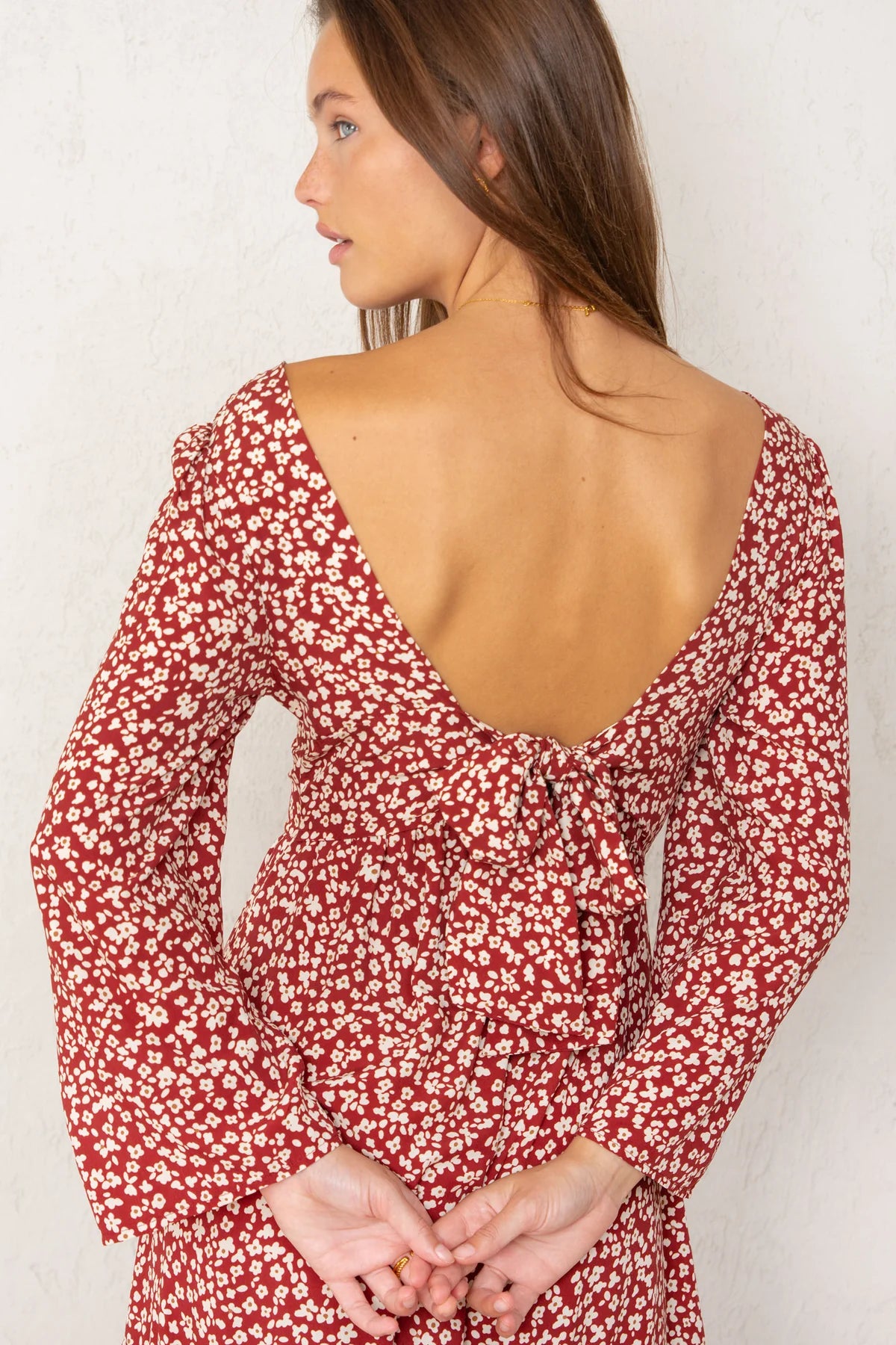 Alejandra Dress Bordeaux Flowers