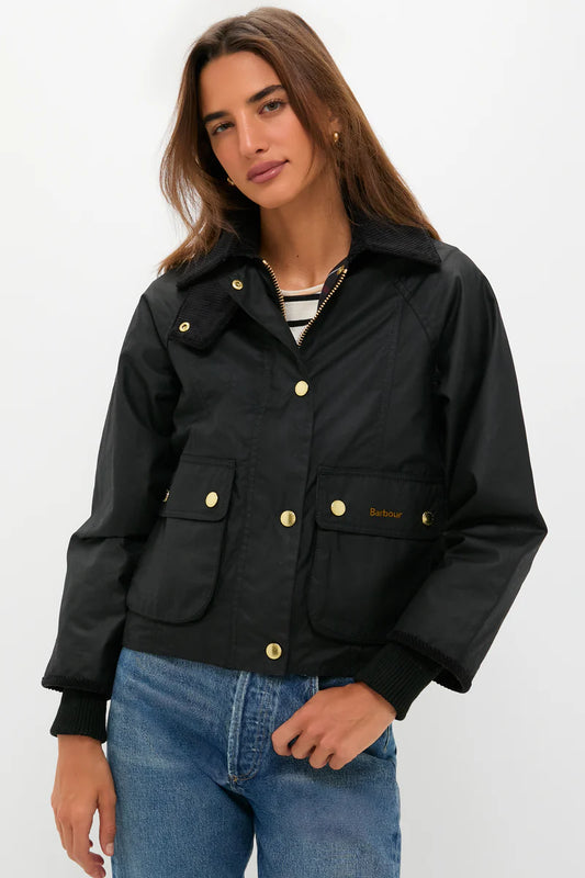 Barbour Cropped Beadnell Wax Jacket - Black