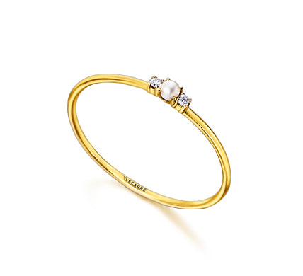 Mini 18K Gold Pearl and Diamond Ring