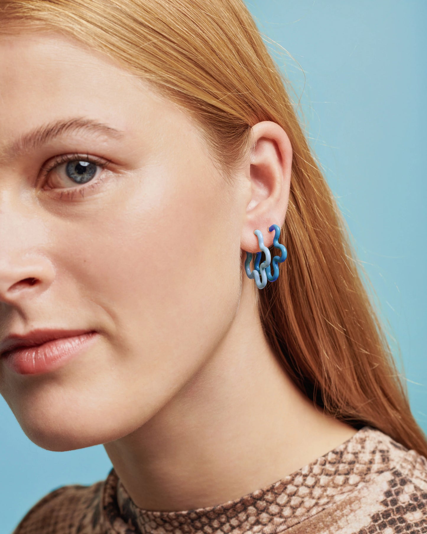 Flower Earrings Two-Tone Blue
