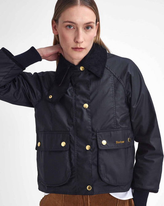 Barbour Cropped Beadnell Wax Jacket - Black