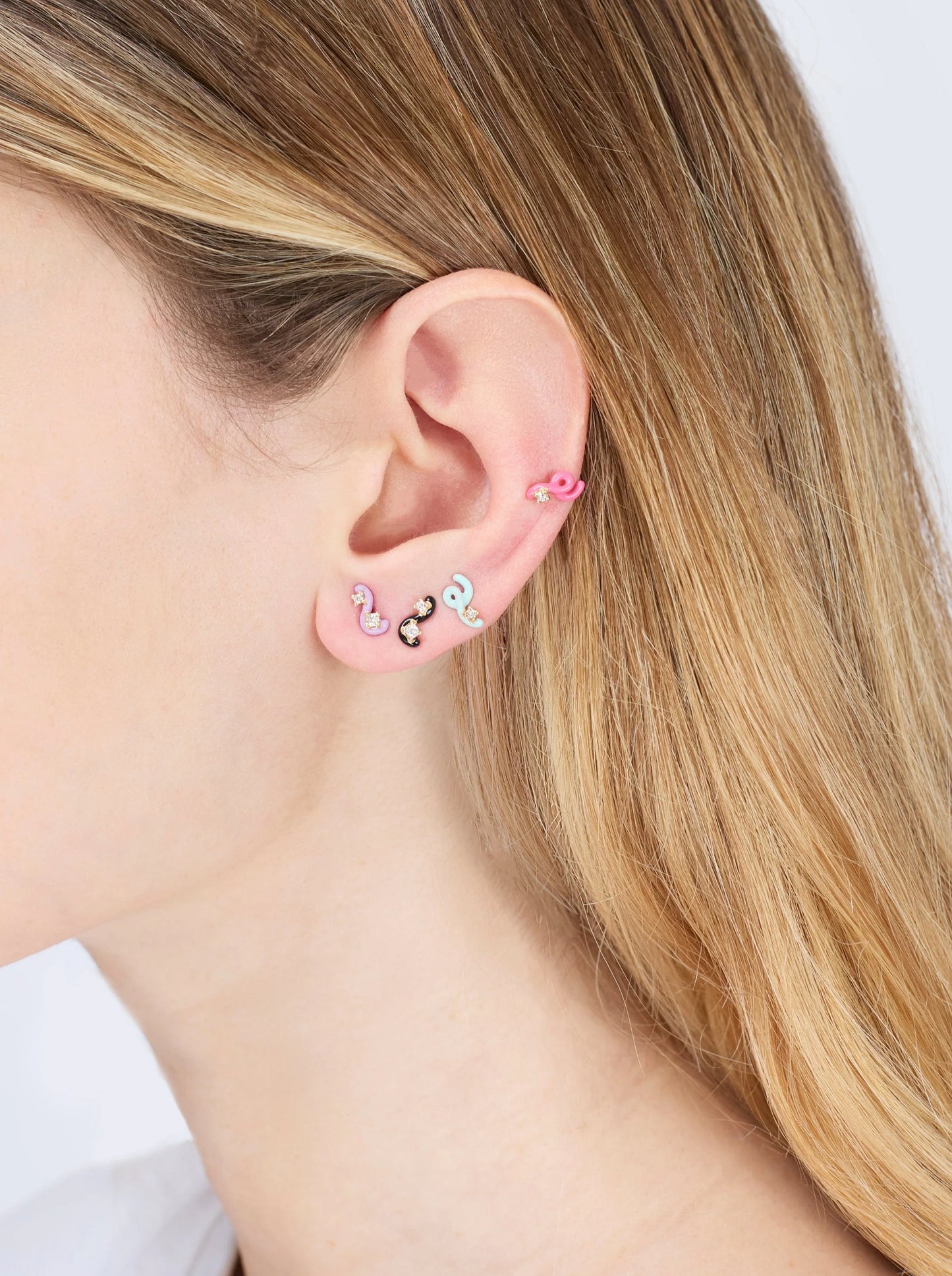 Single Mini Loop Earring - Double Diamond