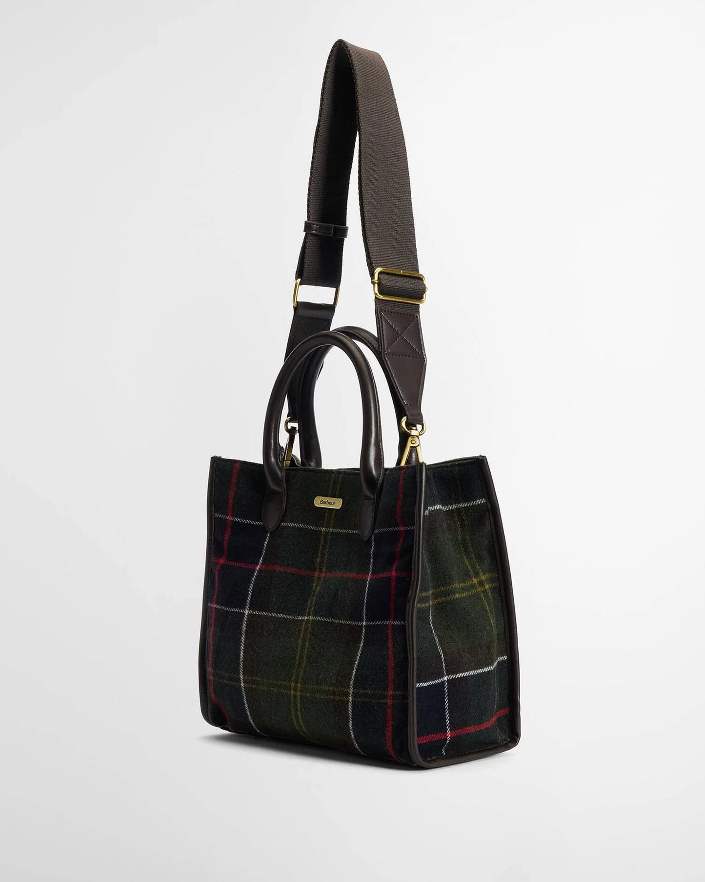 Barbour tartan tote bag with detachable crossbody strap