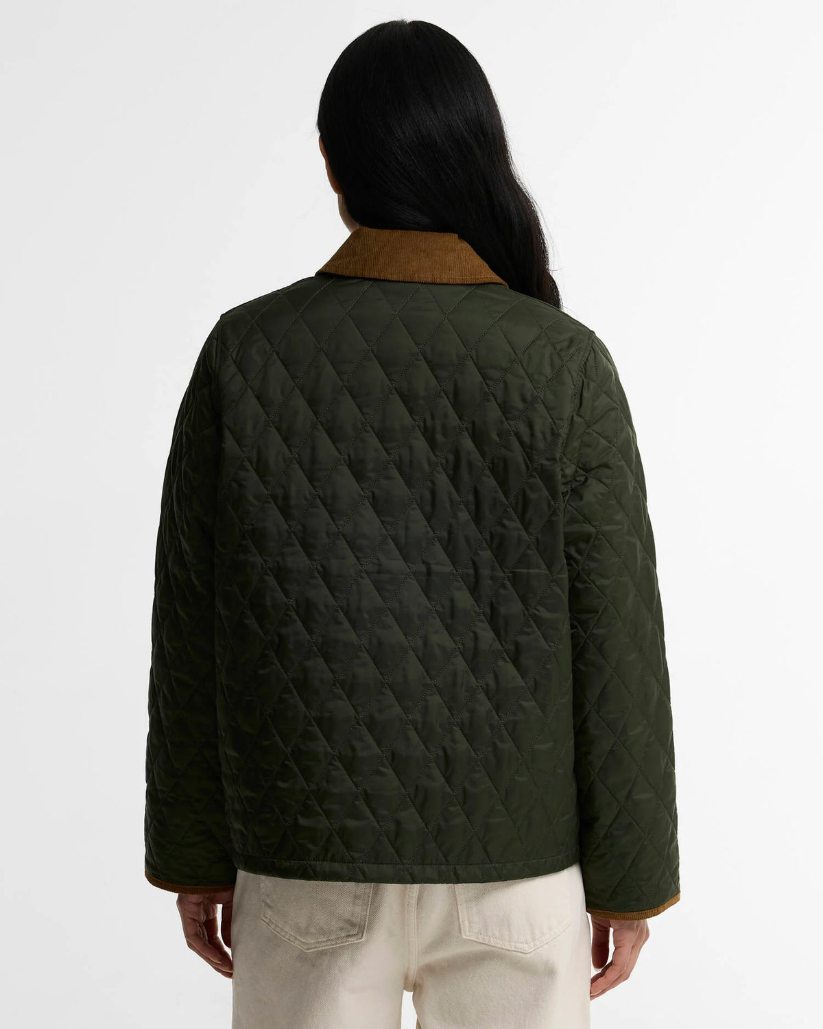 back side of Barbour Icons Cropped Liddesdale Quilted Jacket in Olive for women