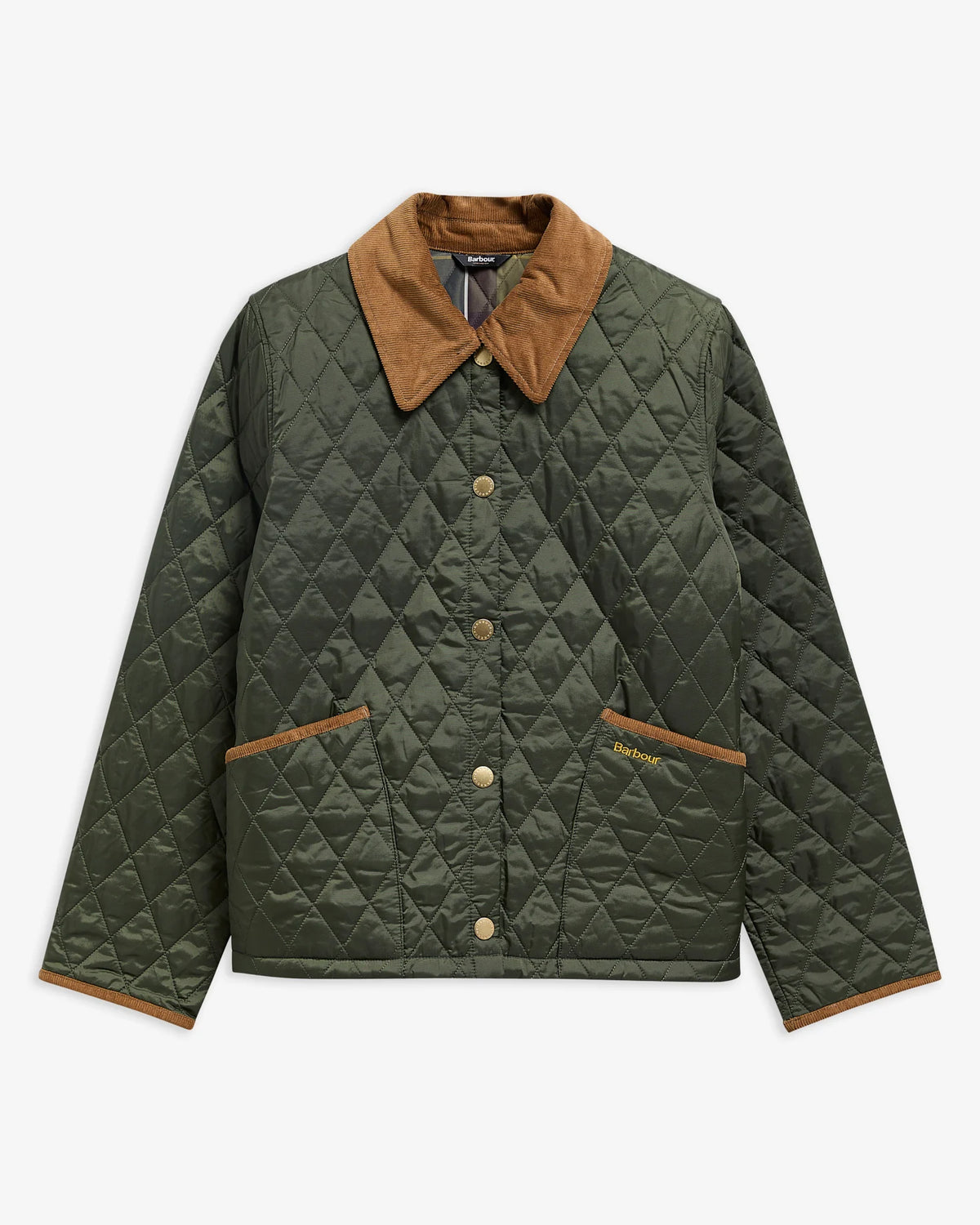 Barbour Icons Cropped Liddesdale Quilted Jacket in Olive for women on a flat lay