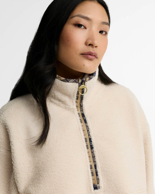 Barbour Merys Fleece in Birch women’s half-zip fleece pullover close up of the zipper