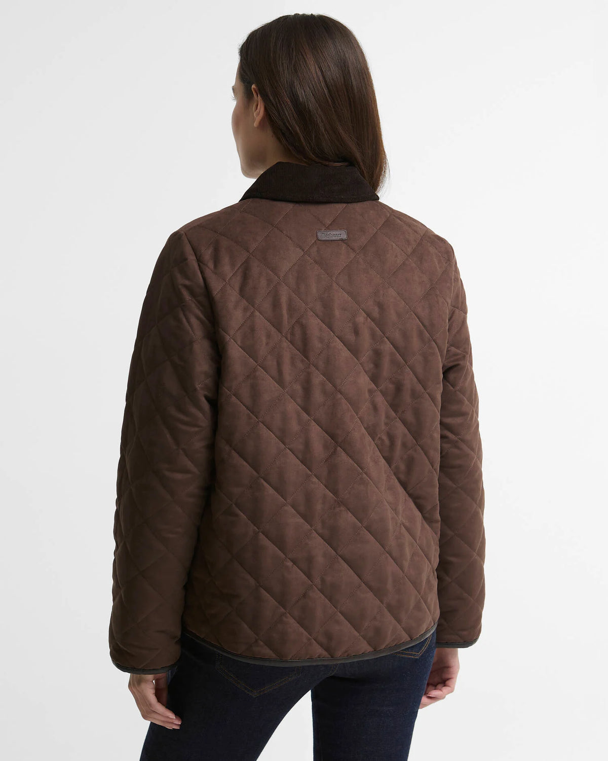 back of the barbour Sonya Quilted Jacket in Dark Brown for women