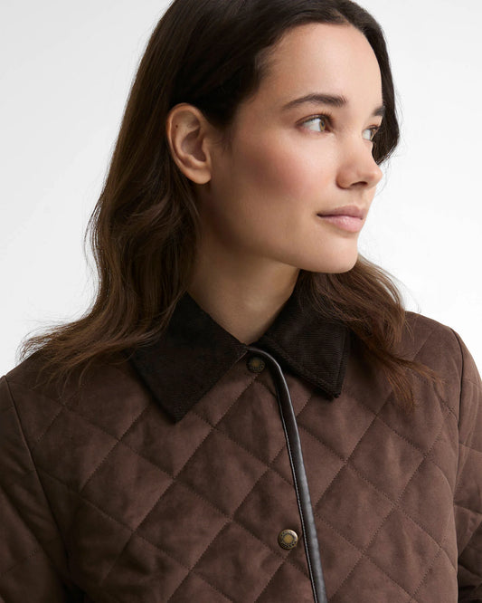 detail of the barbour Sonya Quilted Jacket in Dark Brown for women