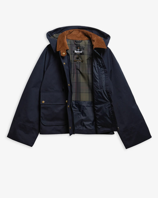 Barbour Terrington Showerproof Jacket in Dark Navy for women inside detail with classic tartan