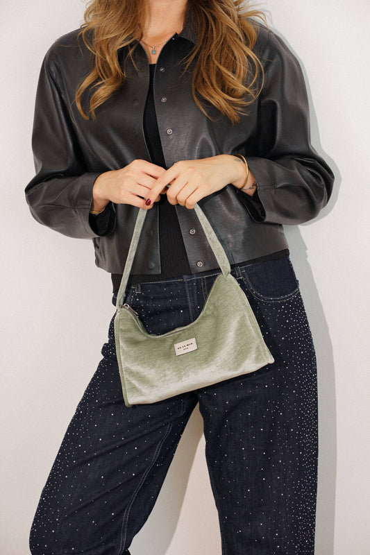 Velvet Small Evening Bag – Sage Green