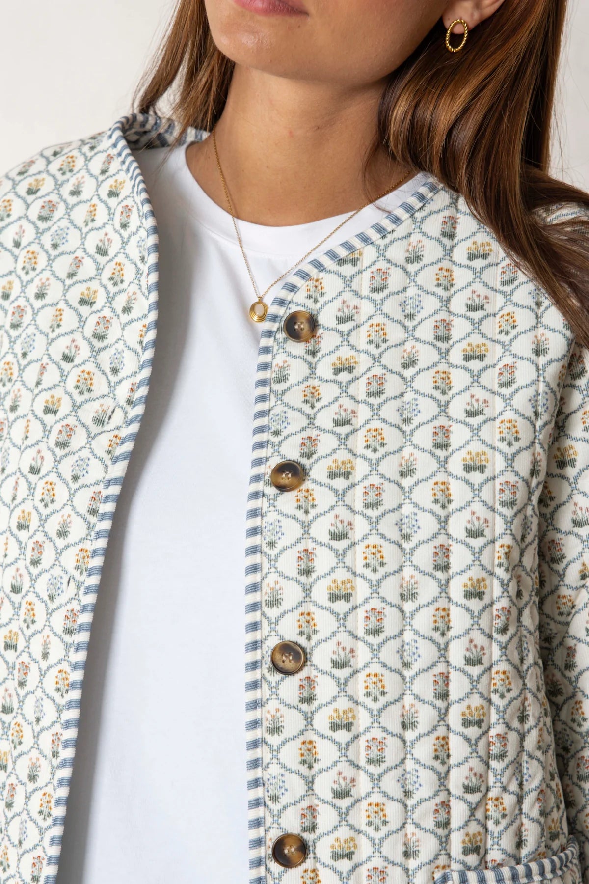 Bea Quilted Jacket - Blue Flowers