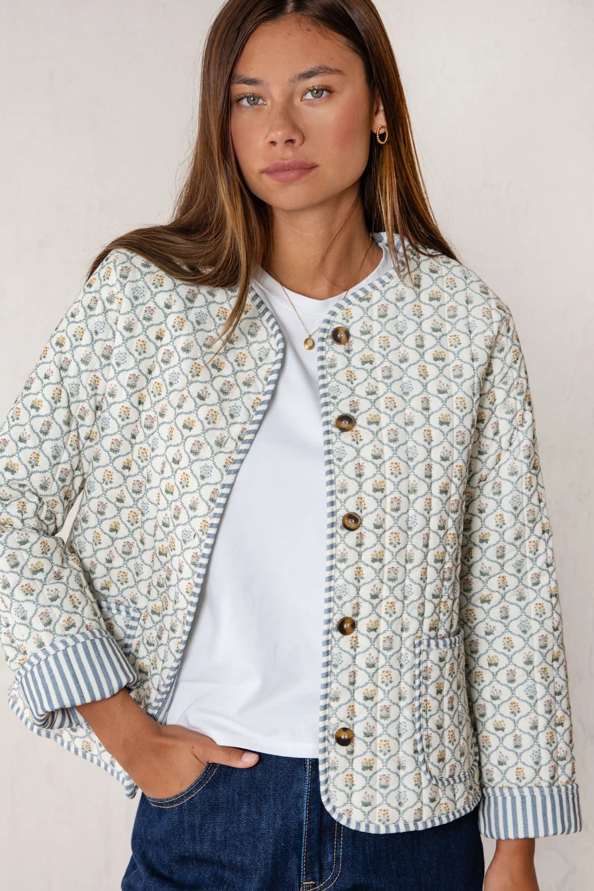 Bea Quilted Jacket - Blue Flowers