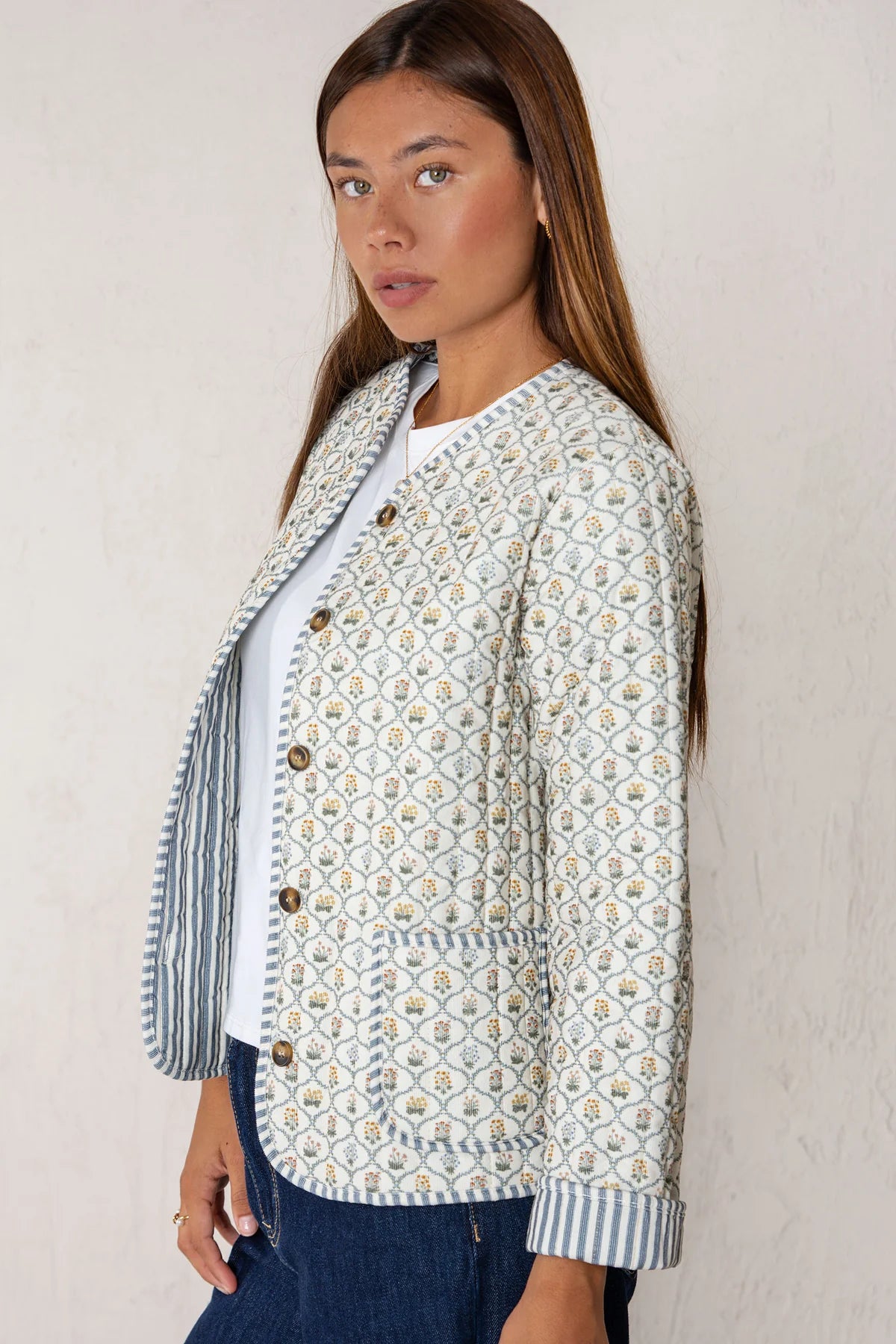 Bea Quilted Jacket - Blue Flowers