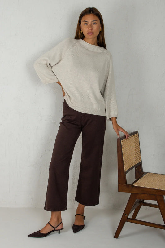 PREORDER Cropped Stretch Pants – Dark Brown