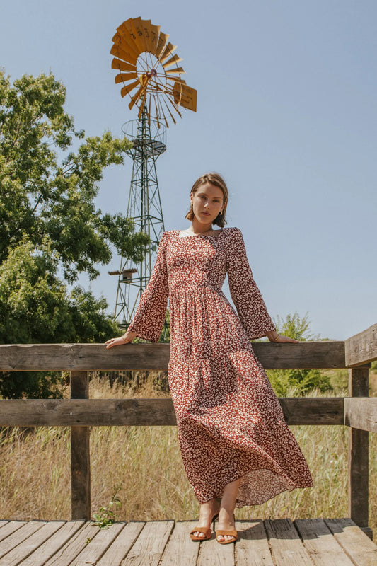 Alejandra Dress Bordeaux Flowers