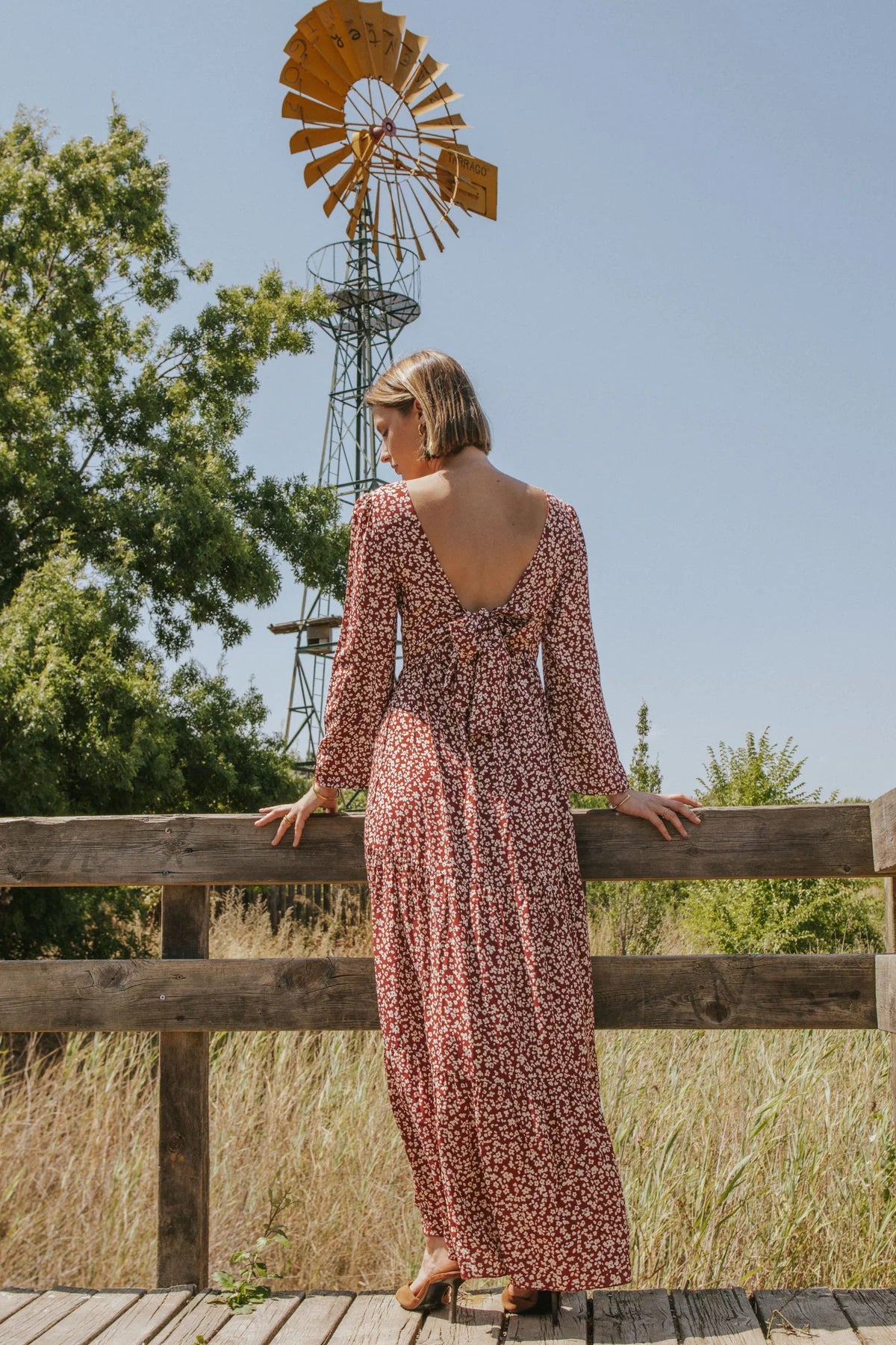 Alejandra Dress Bordeaux Flowers