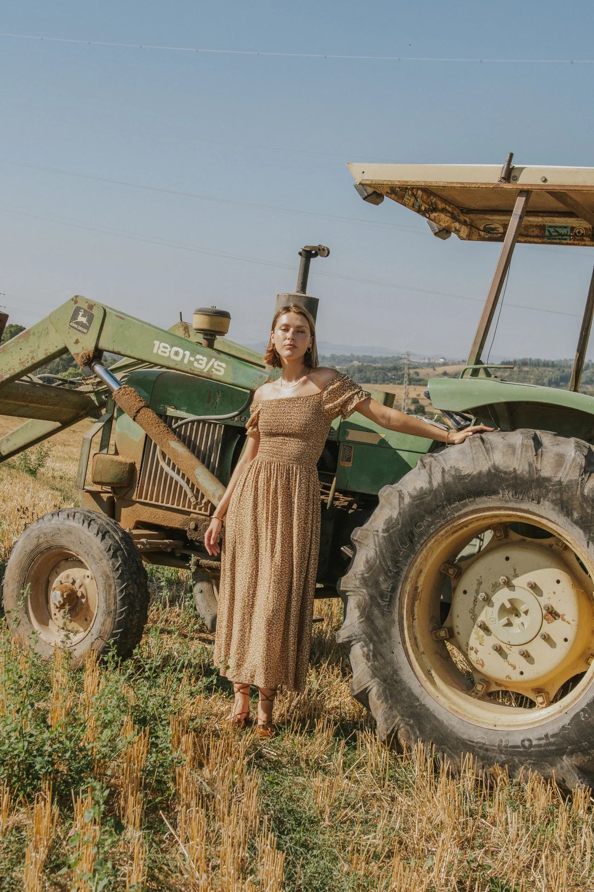Clara Dress Mustard Flowers