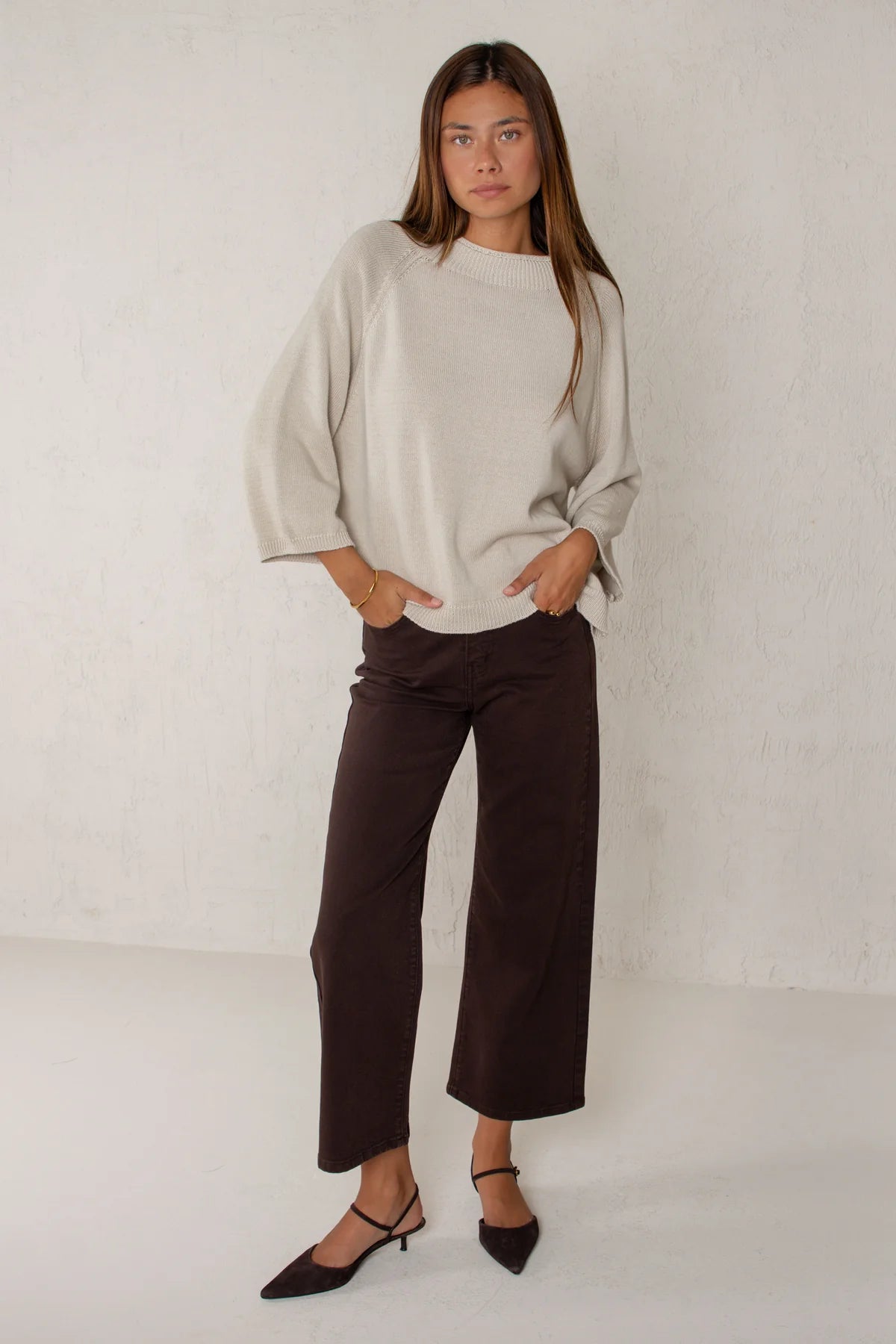 PREORDER Cropped Stretch Pants – Dark Brown