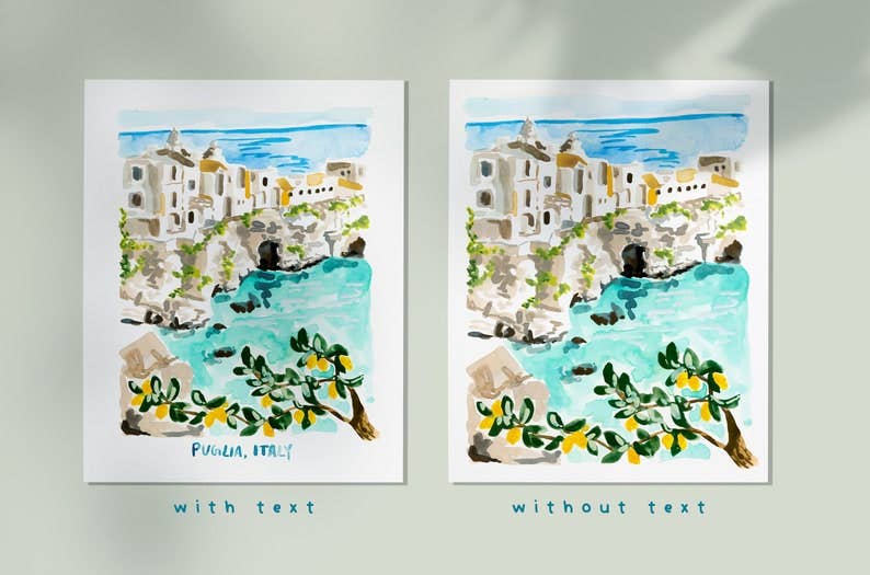 Italy Art Print, Puglia Illustration, Gargano Peninsula: 8x10"