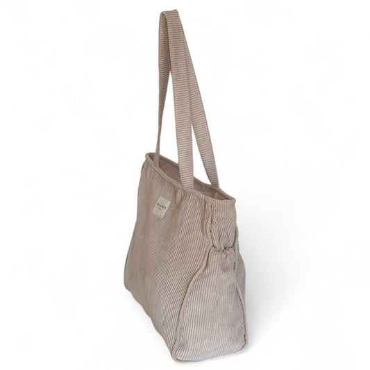 Beige Corduroy Zippered Tote Bag
