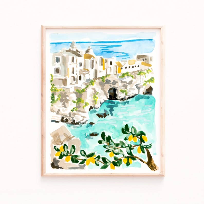 Italy Art Print, Puglia Illustration, Gargano Peninsula: 8x10"