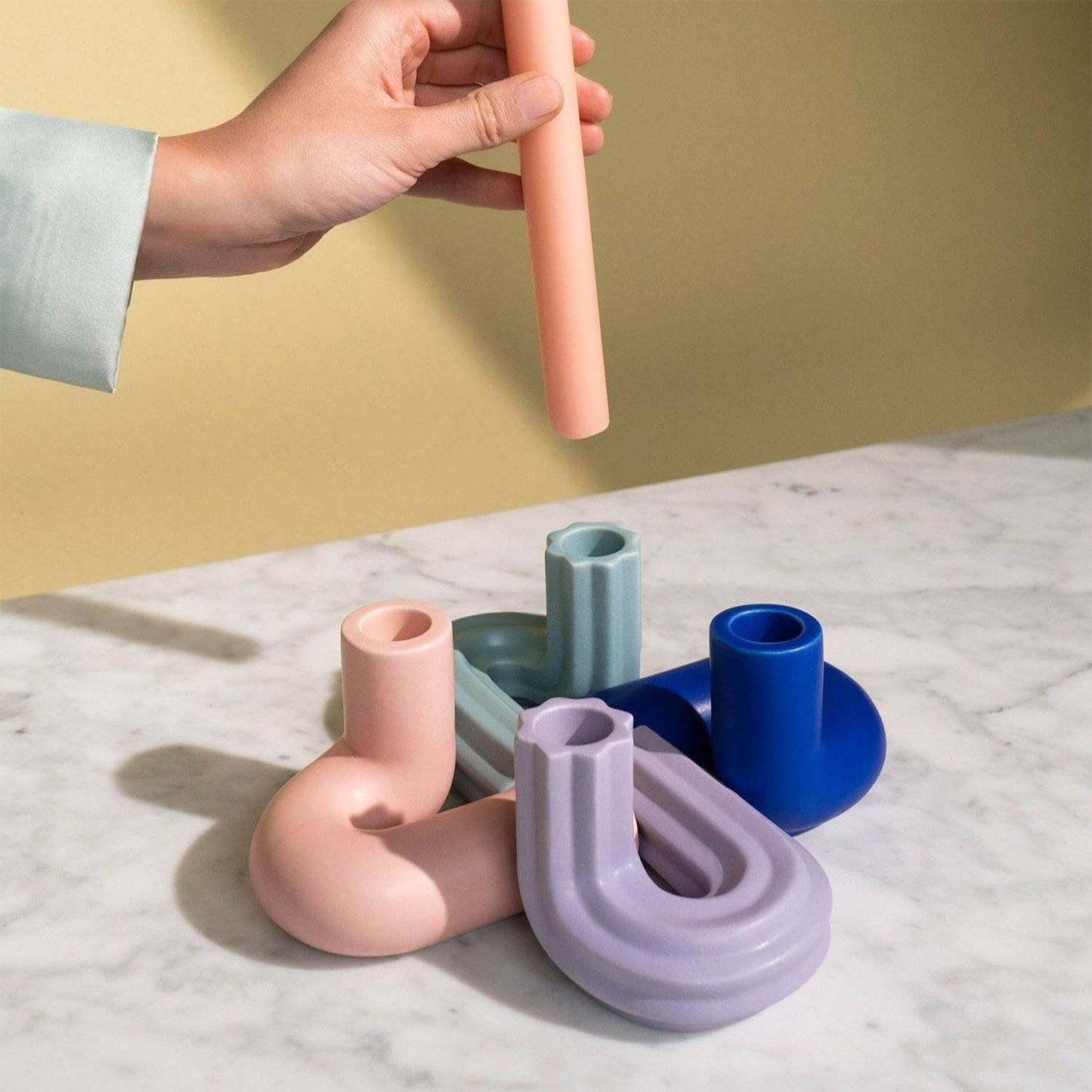 OCTAEVO Templo Candle Holder - Handmade from stoneware: Light Blue