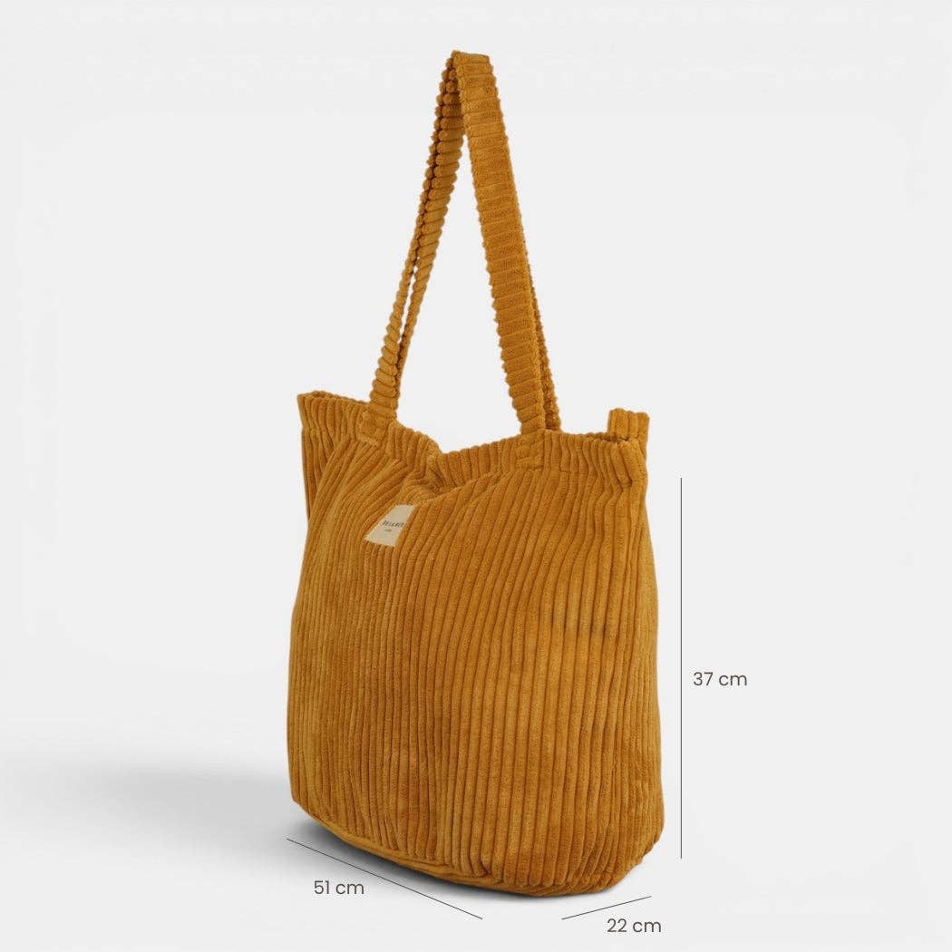 Large Zippered Corduroy Tote – Mustard Yellow