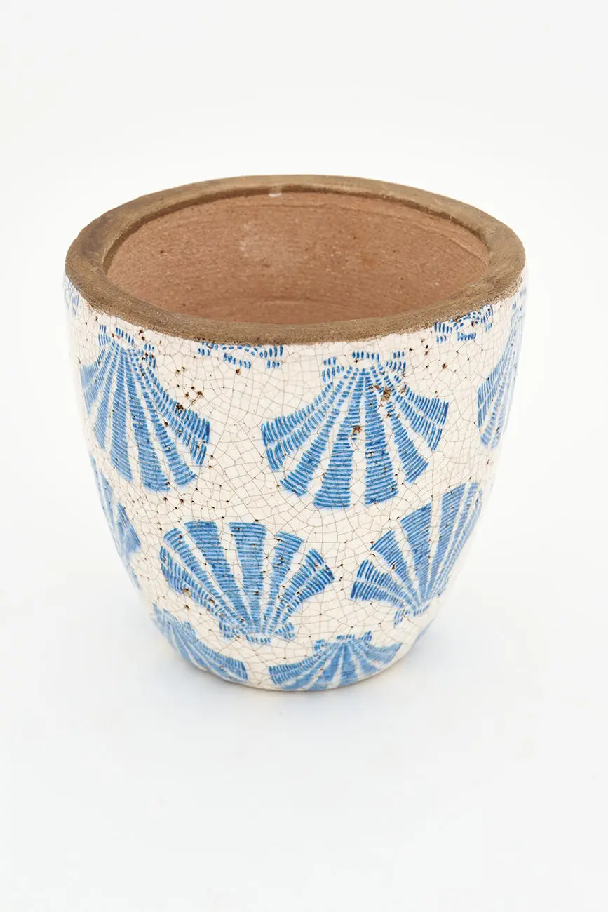 Medium Terracota Flowerpot With Blue Shells